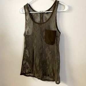 UO Sparkle & Fade Green Floral Lace Tank Tank Top XS